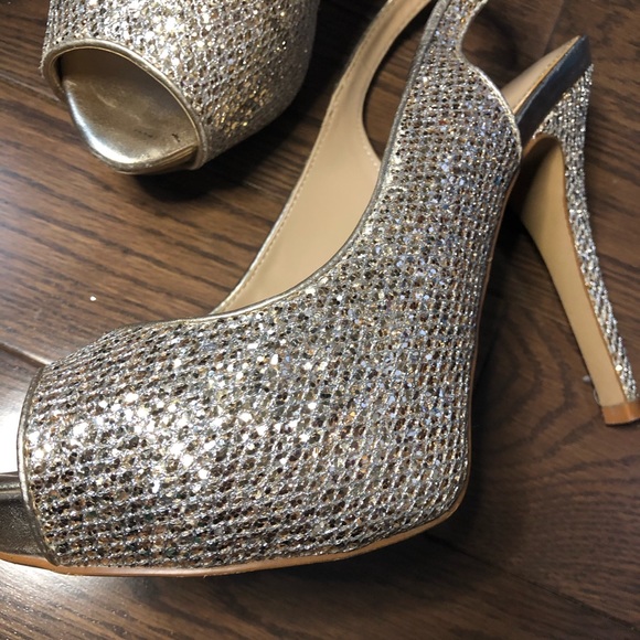 Aldo sparkly peep toe platform heeled shoe, gold - Picture 2 of 5